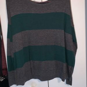 green and gray striped f21 sweater